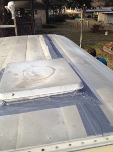 Right now, duct tape is my friend.  I know, I know, I shouldn't patch up my camper with duct tape, but it's only a temporary solution until I have the time to do it the right way!