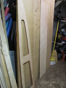 New shelf pieces cut out of 1/8" birch paneling.